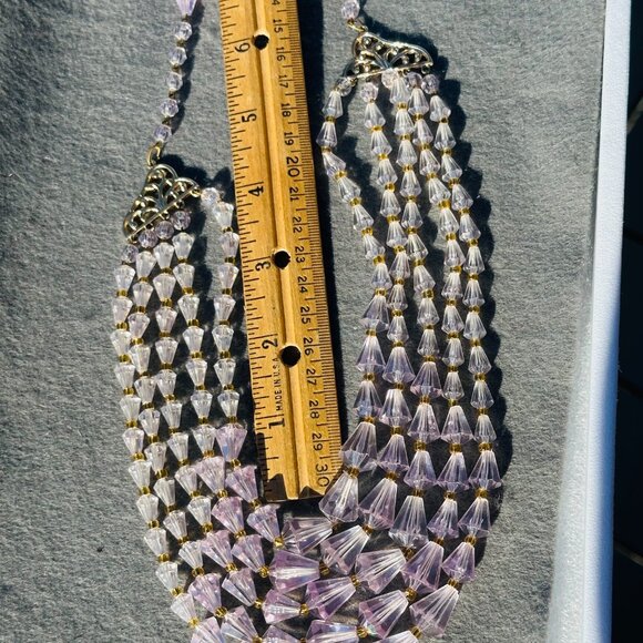 Lilac Rose Vintage Acrylic Faceted 5 stand Necklace 15" - Picture 4 of 4